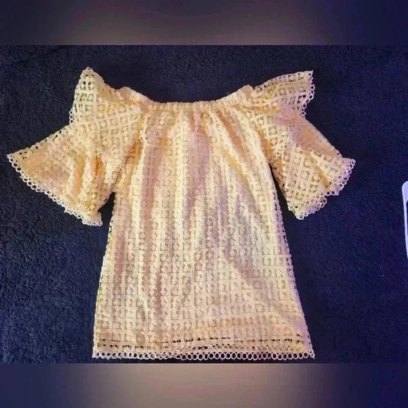NWT Just Me Yellow Off-the-Shoulder Mini Dress with Ruffled Sleeves, small - Picture 6 of 10